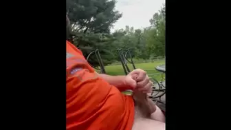 Jerking fat prick outback on the deck