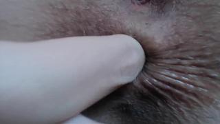 Home-Made fingering her Tight butthole in close up