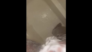 Cock tugging in the shower before work