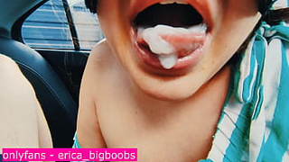 Sweet bj in the car and sperm in mouth