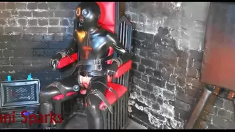 full latex gimp tied up tight in the milking chair