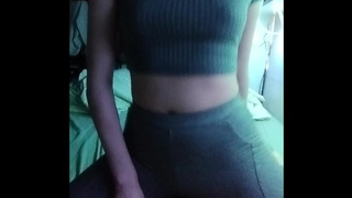 Teenie GF teases bf and has full sex while clothed climax in her leggings