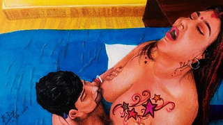 Erotic Art Or Drawing Of A Charming Indian Tattooed Woman Having Sex with Her Brother in Law