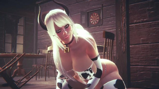 Kinky Blonde With Enormous Boobies Dresses Up Like A Cow And Mounts You Fantasy Cosplay