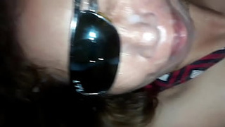 I sperm on my Oriental gf, lucky to have sunglasses