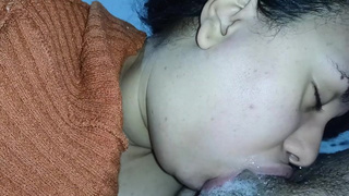 swallowing hard with her plump lips, the skank mounts the hard rod until it gets all wet