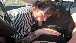 Roommate Gives Road-Head and Licks my Jizz on the way to her Bf's House