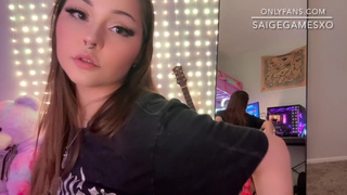 Egirl Streamer mounts Massive Orochi Bad Dragon Dildo after stream in front of the mirror.