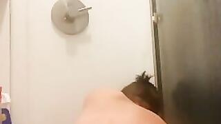 Sexy Girlfriend Orgasms in the Shower on her Hands and Knees
