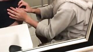 Quick Late Night Blowjob in Bathroom with my Roommates Hot Girlfriend