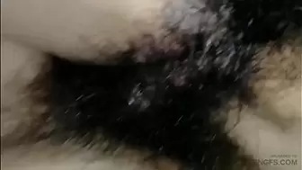 Hairy Thai cunt VS hairy Thai prick, closeup cream pie