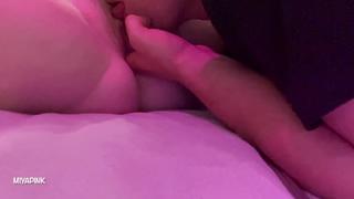 Home-Made teeny GF closeup cunt licking, sloppy hand-job, foot job and cumshaw on stockings